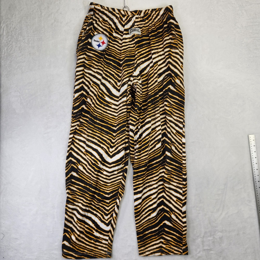 Zubaz Pittsburgh Steelers Mens Large Zebra Print Lounge Pants Black Gold White‎